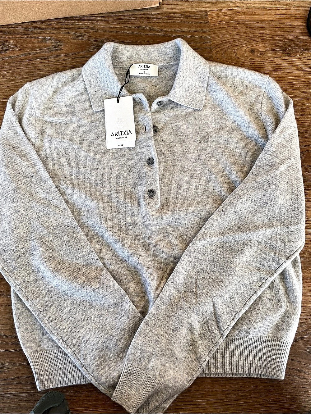 Aritzia Bare Cashmere Polo Sweater in Gray Size Small NWT
